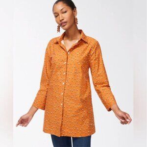 Chico’s No Iron Stretch Cotton Floral Novelty Print 3/4 Sleeve Tunic Career 14